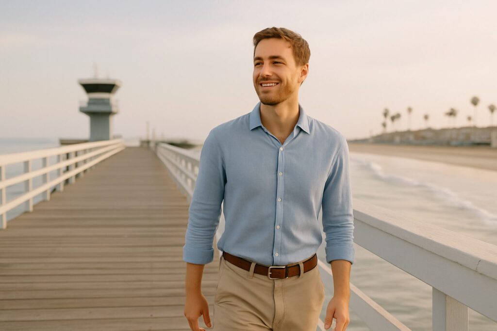 “Young professional in Seal Beach after finding stress relief through therapy”