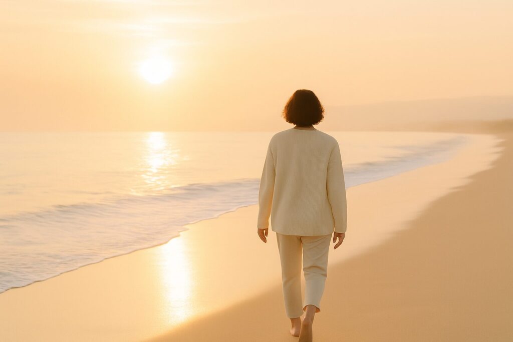 Depression Counseling in Hermosa Beach: What Treatment Really Looks Like 3 “Person walking along the shoreline at sunset on Hermosa Beach with soft natural light”