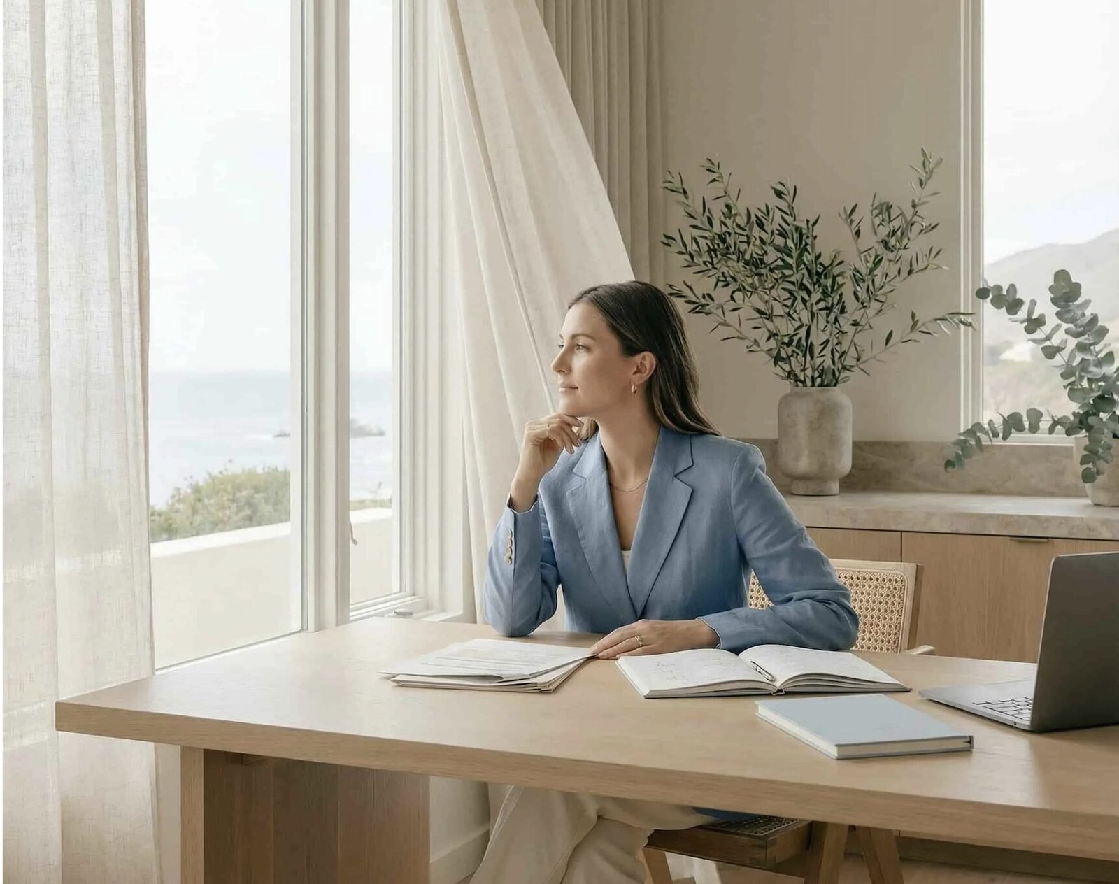 Woman pausing at her desk, feeling overwhelmed by perfectionism and ADHD related overwhelm